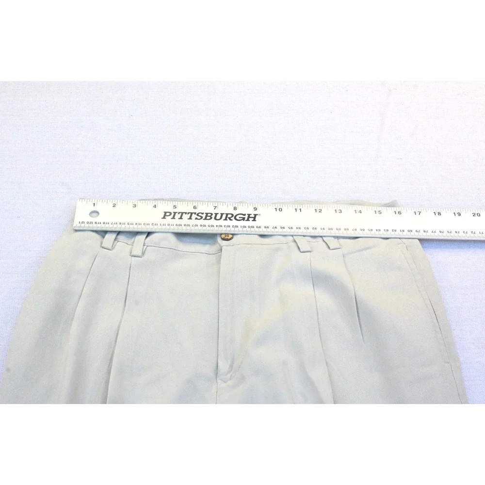 Tommy Bahama Vintage Mens 35 100% Silk Pleated Cuffed Trouser Cream Flowing